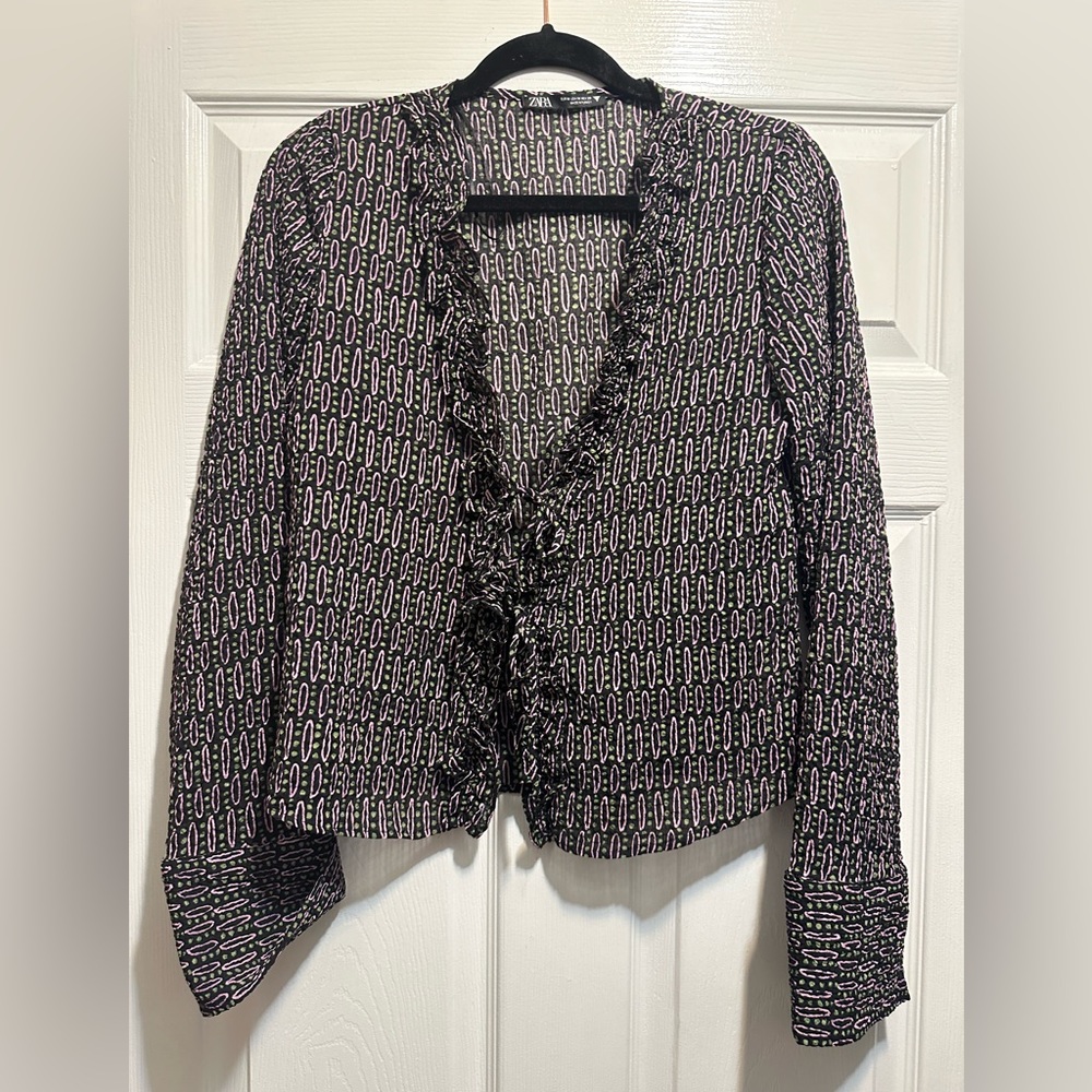 Zara Printed Blouse With Bow